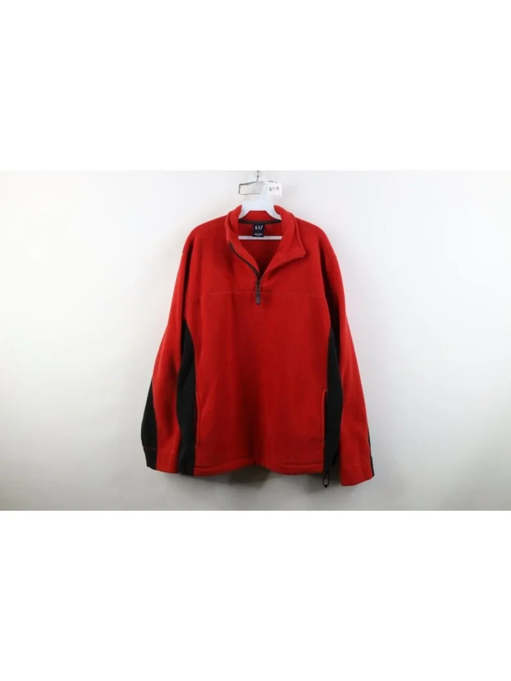 Vintage 90s Y2K Gap Mens Large Color Block 1/4 Zip Fleece Pullover Sweater Red